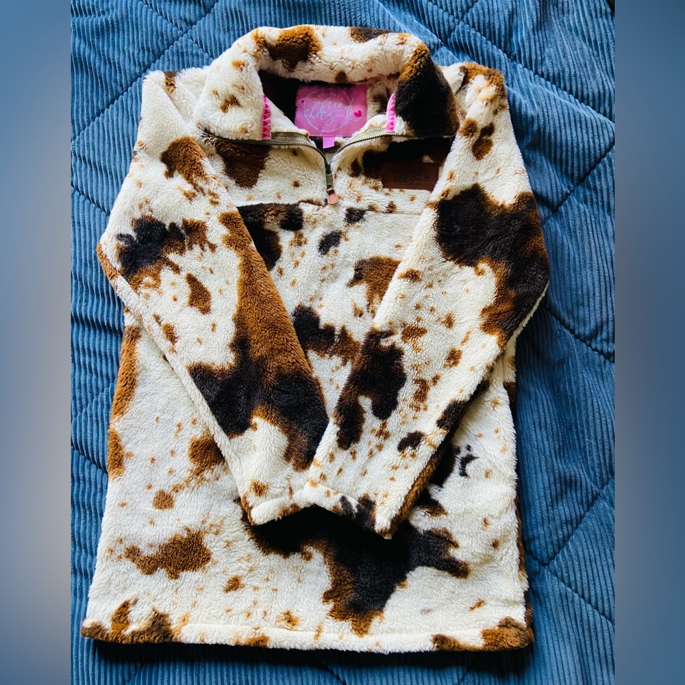 Southern Fried Chicks cow print quarter zip pullover